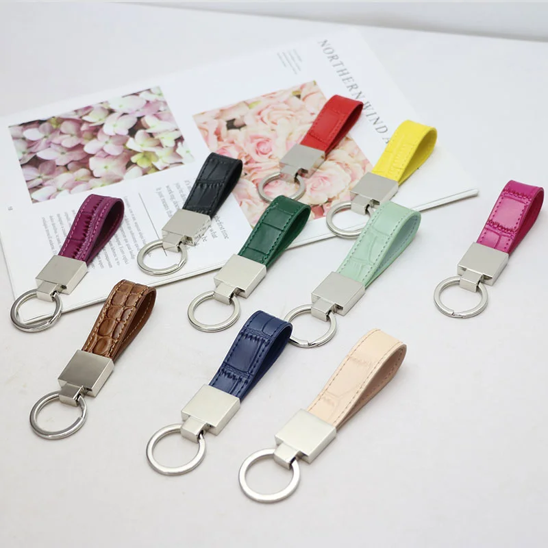 Free Custom Initial Letters Leather Keychain For Women Men Car Key Crocodile Pattern Key Holder High Grade Keychain Key Ring