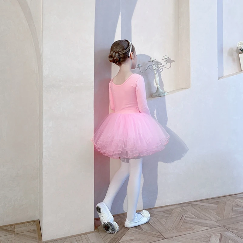 Ballet Leotard Dress for Girls Long Sleeves Children's Training Skirt Kids Costume Leotard For Gymnastics Tutu Dance Clothes