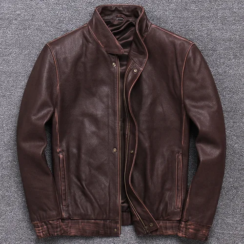 

Layer 100% Top Cowhide Leather Jacket Men 2023 Genuine Leather Men's Jacket Spring Autumn High Quality Men Clothing Veste Homme