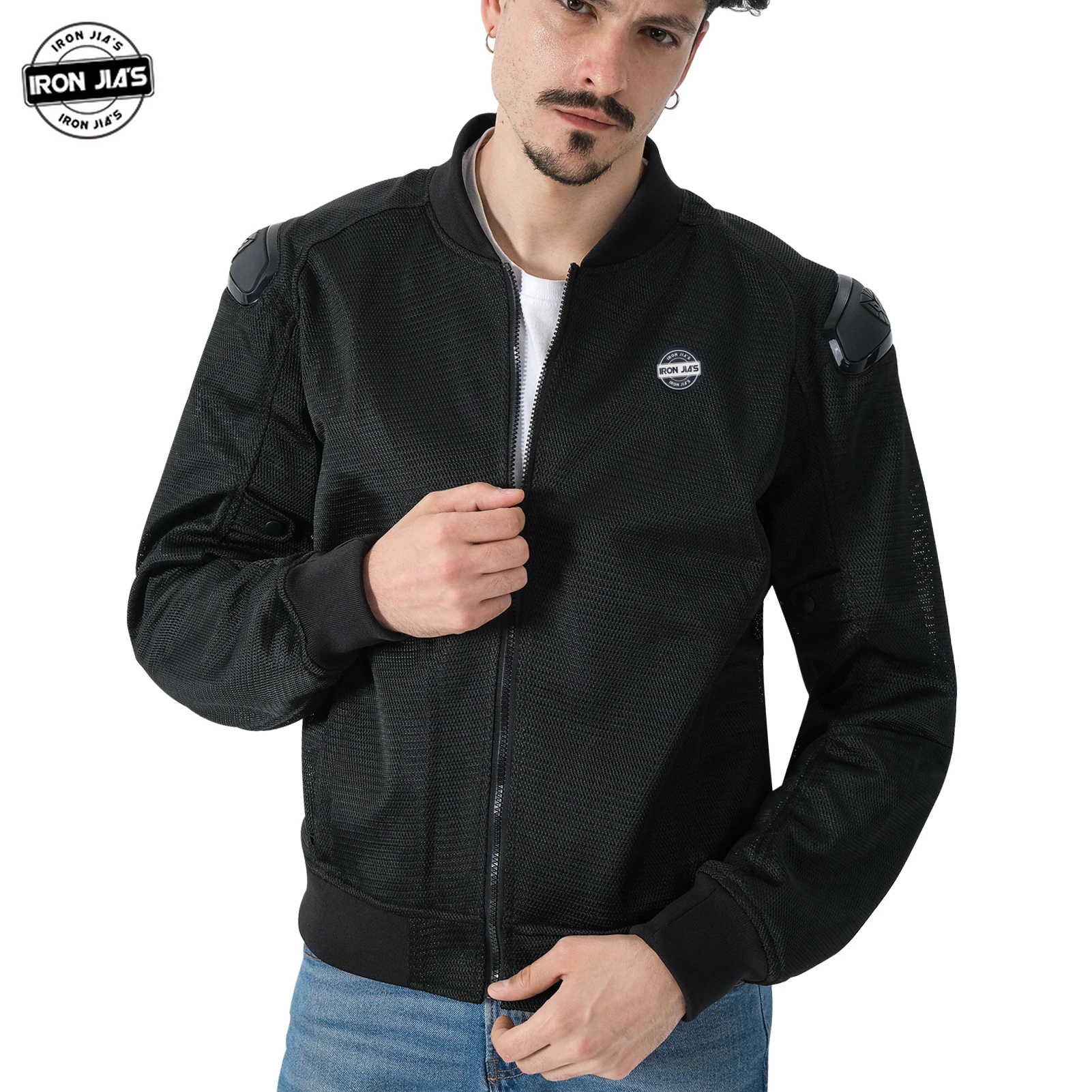 

IRON JIA'S Mesh Motorcycle Jacket Breathable Protective Riding Motorbike Coat Reflective Adjustable Sleeves Motocross Jacket