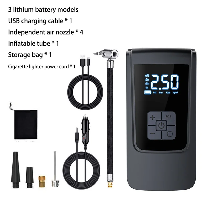 

Автомобильный воздушный компрессор Xiaomi, беспроводной/проводной надувной насос, светодиодное освещение, ЖК-дисплей, воздушный насос, накачка шин для мотоциклов, автомобилей