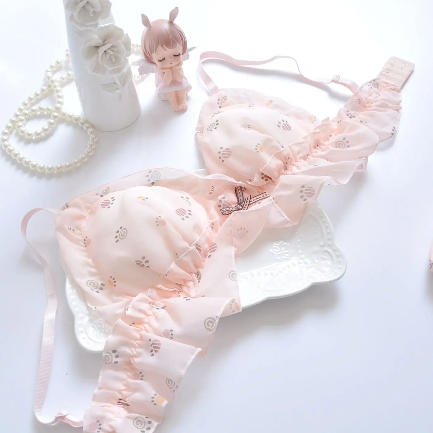 Летнее Сексуальное Милое шифоновое нижнее белье для девушек с тонкой чашкой без