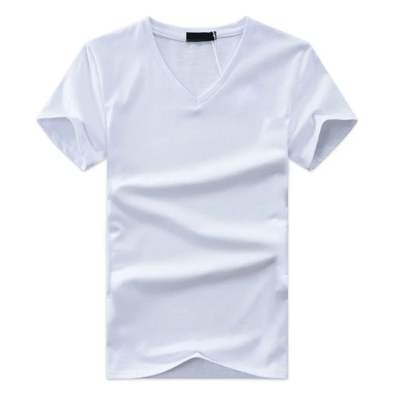 

FALIZA High Quality Fashion Summer Men V Neck Tshirt Cotton Short Sleeve Tops Casual Men Slim Fit Classic Brand Tshirt 5XL DX113