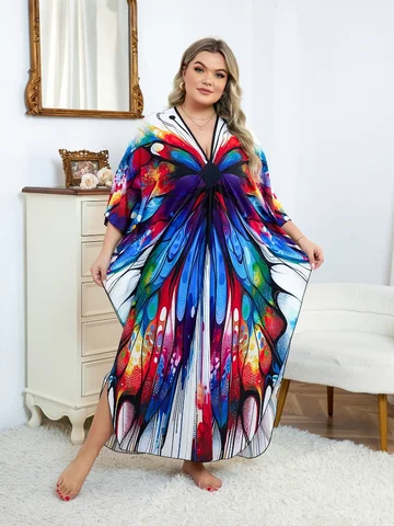 Женское платье-кафтан с принтом бабочки, Q1634