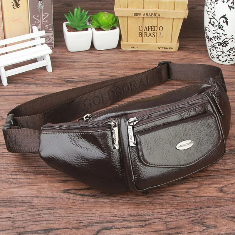 Men Genuine Leather Fanny Waist Bag Travel Hip Belt Cell Phone Case Purse Single Back Pack  Sling Chest Day Pack New