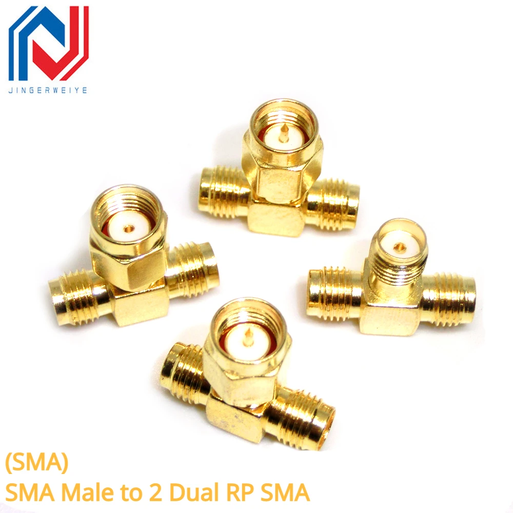 

T Type SMA Male Plug to 2 Dual (Two) SMA Female Jack RF Coaxial Connector 3 Way Splitter Antenna Converter Gold-Plated Brass