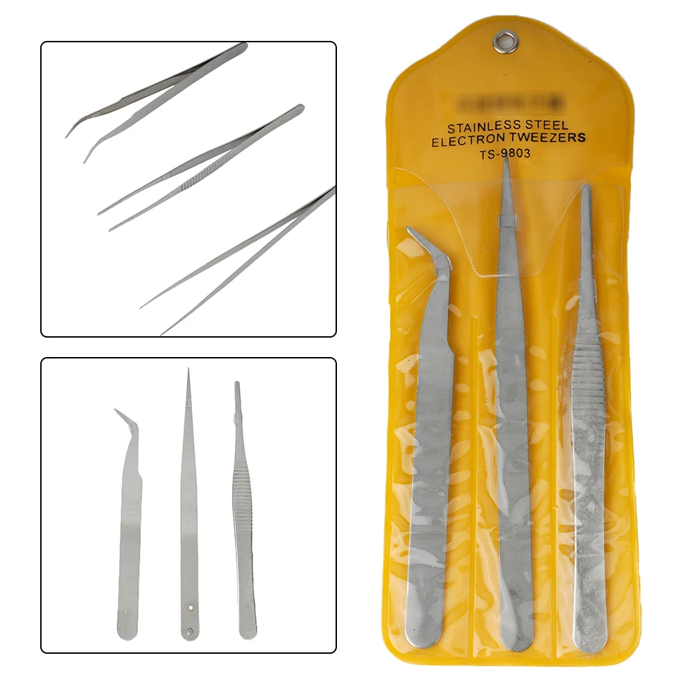 

Clips Tweezers Hospital Manufacture Repair Store Home Tools 3 Pcs Accessories Anti Slip Silver Builder Plumber