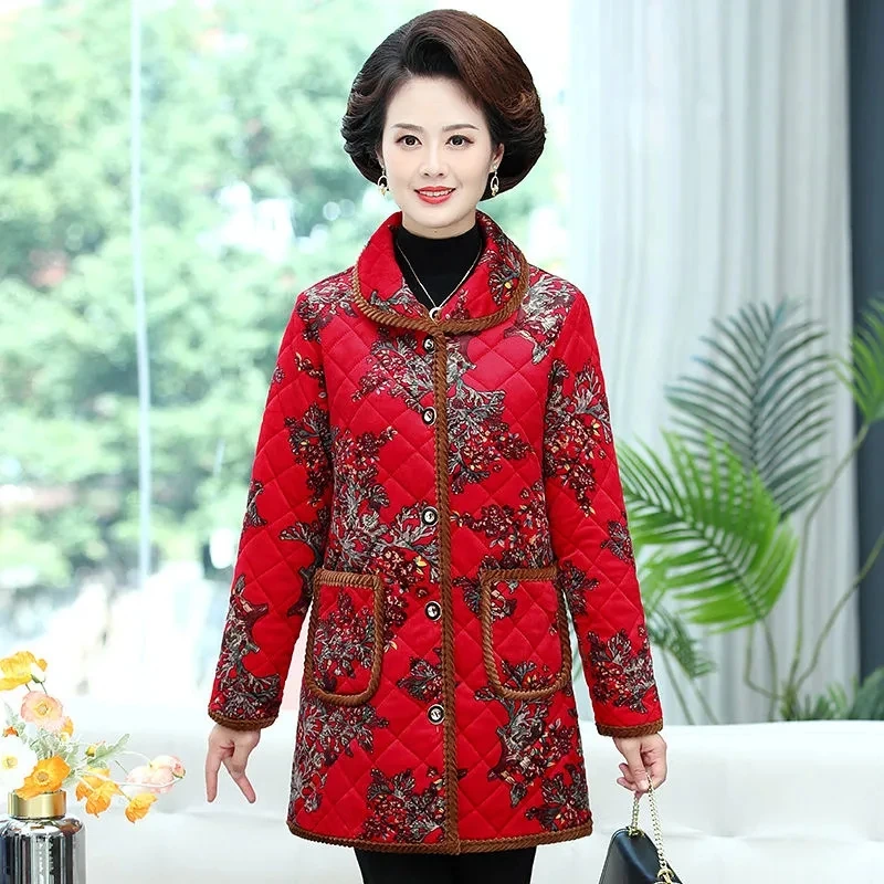 

2022 Winter Warm Cotton Coats Mother Clothing Thicken Warm Cotton-padded Parka Jacket Women's Casual Loose Long Padded Outwear
