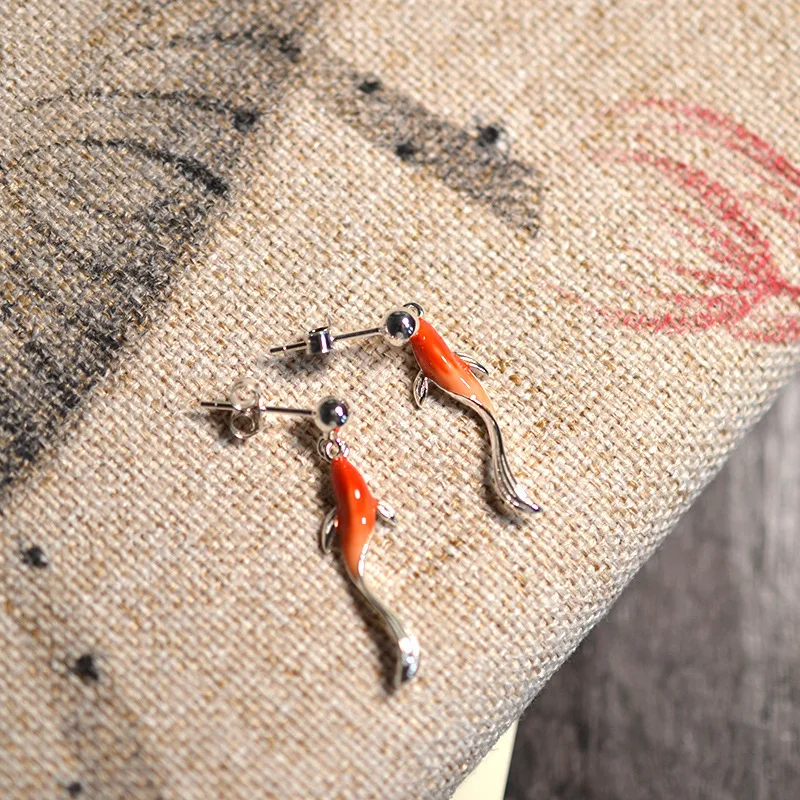 

Temperament Cloisonne Red Koi Stud Earrings Fish Drop Earrings for Women Cute Earrings Daily Jewelry Gifts