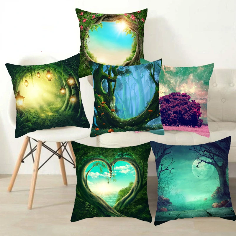 

Fantasy Tree Pillow Covers Decorative Colorful Forest Pillowcase 18x18 Inch Sofa Bed Pillow Case Home Decor Room Aesthetics