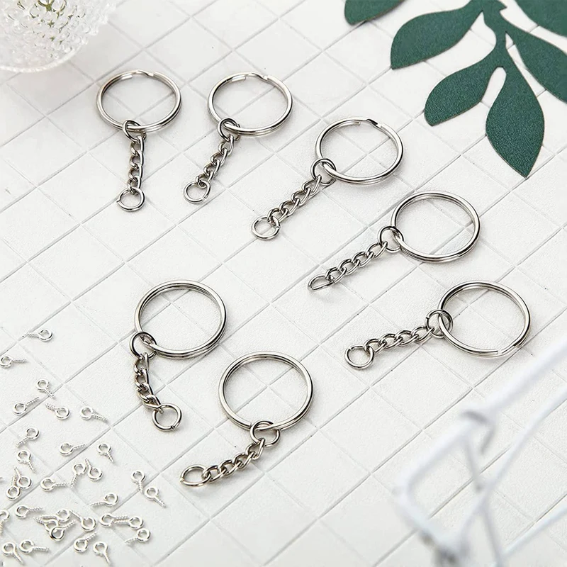 720 Pcs Keychain Rings Kit Including Open Jump Rings Connectors Bulk And Screw Eye Pins Hooks For DIY Crafts Silver