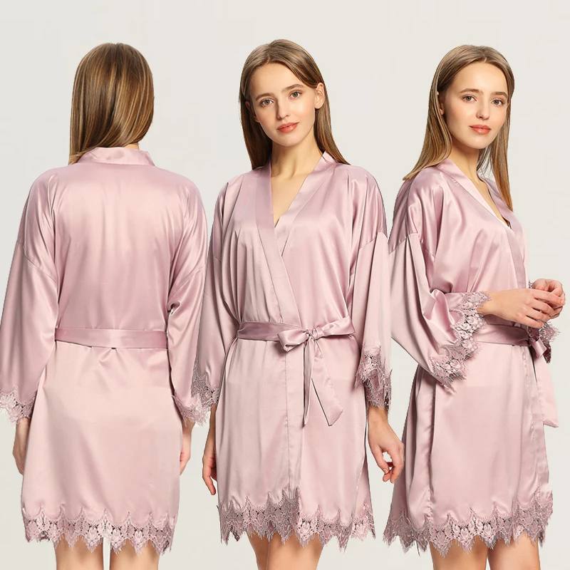 Bridal Robes Silk Satin Robe Lace Style Soft Night Dress Mariage Bridesmaid Robes Women Sleepwear Robe Wedding
