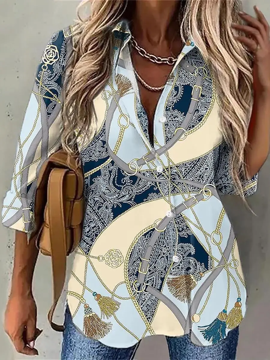 Женская рубашка с длинным рукавом весенне-осенняя принтом элегантная - купить по