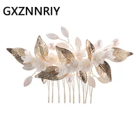 handmade ceramic flower pearl hair comb clips for women bridal wedding hair accessories party bride headpiece bridesmaid jewelry