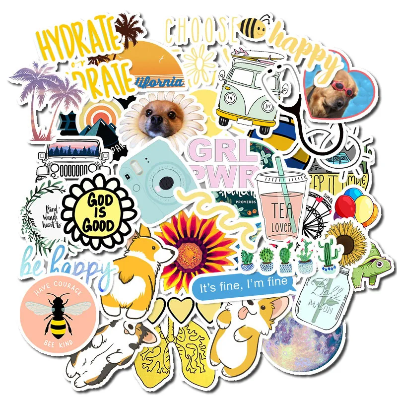 

10/30/50Pcs Cartoon Simple VSCO Girls Kawaii Stickers for Chidren Toy Waterproof Sticker To DIY Laptop Bicycle Helmet Car Decals