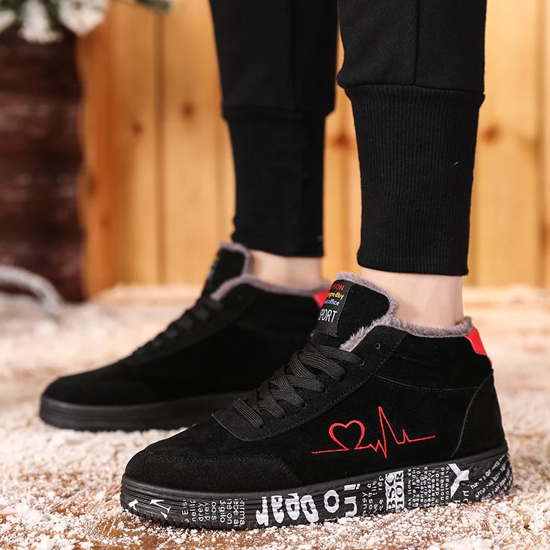 

New Men's Casual Shoes Fleece Keep Warm Couple Men Shoes Flat Lace-Up Women High Gang Sneakers Business Travel Tenis Masculino