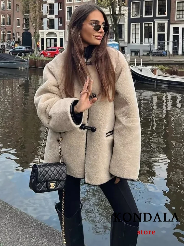 

2023 Jackets Women Vintage Faux Fur Oversized Long Sleeve O Neck Autumn Winter Coats Female Fashion Casual Trf Abrigos Abrigo