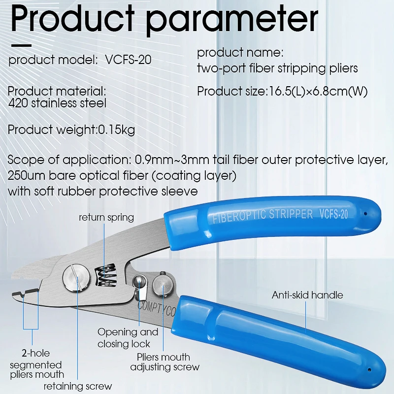 VCFS-20 Stainless Steel Two-port Fiber Stripping Pliers FTTH Tool Fiber Optic Wire Stripper