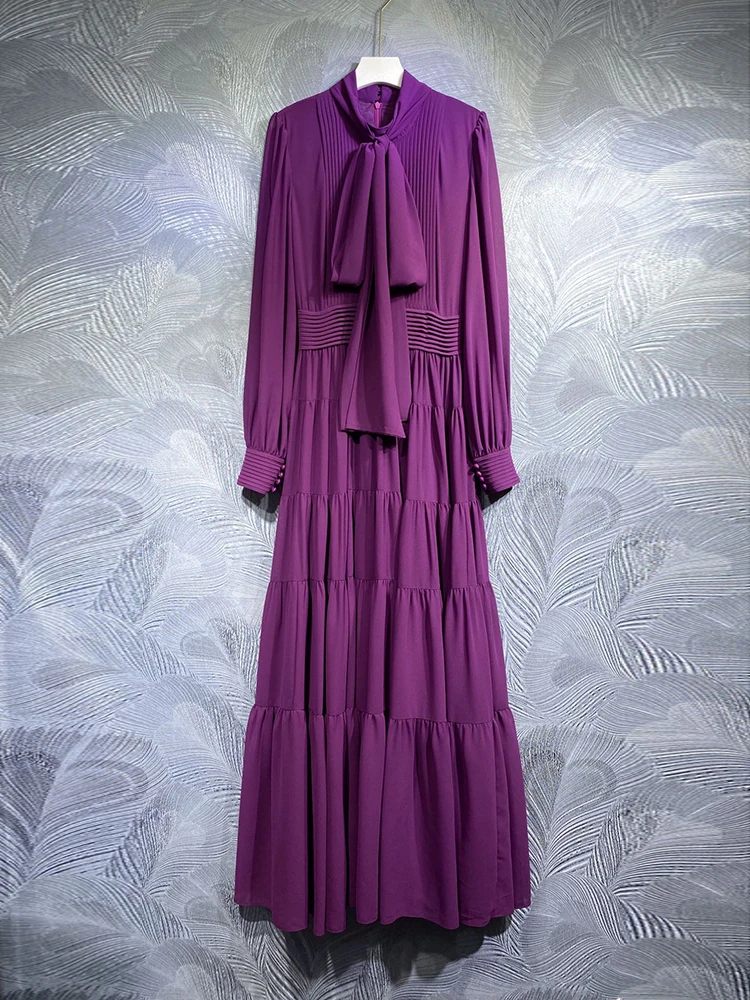 

Seifrmann High Quality Summer Women Fashion Runway Party Long Dress Lantern Sleeve Bow Solid Print Cascading Ruffle Cake Dresses