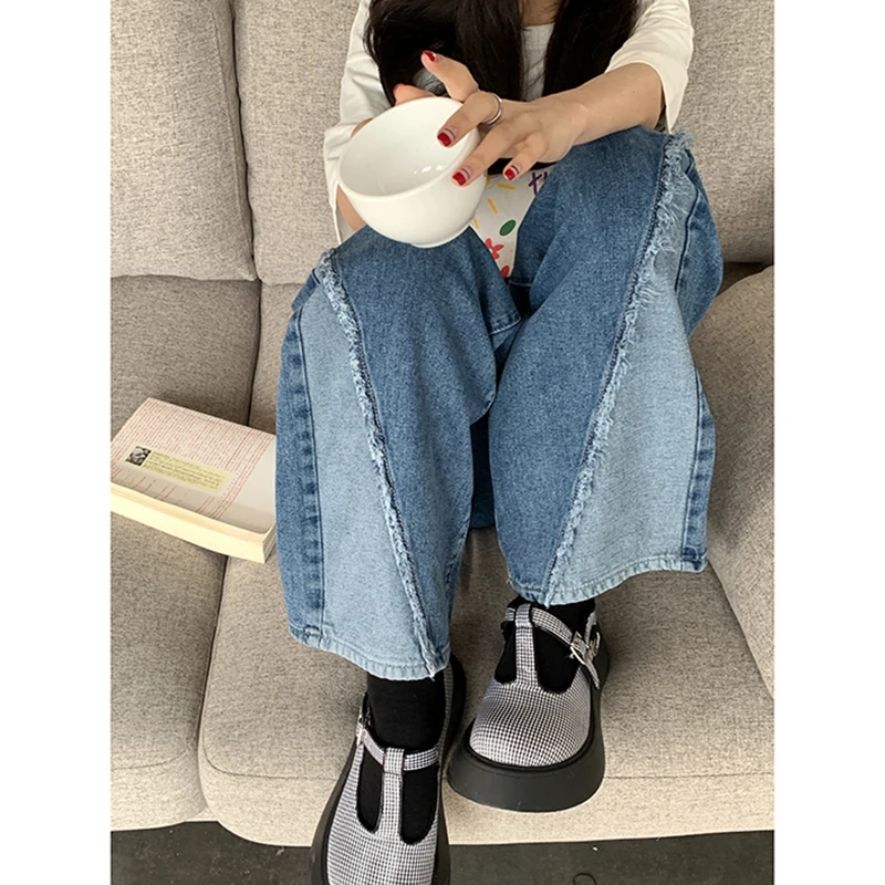 Синие винтажные женские джинсы с высокой талией модная уличная одежда