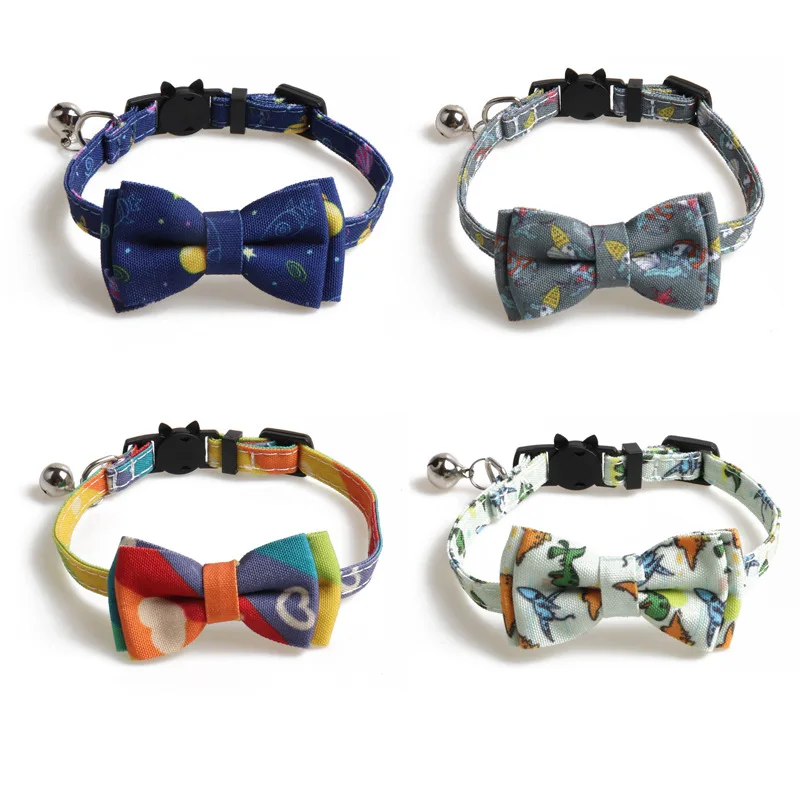 

new arrival in stock multi color pet cat dog bow tie collar with bell
