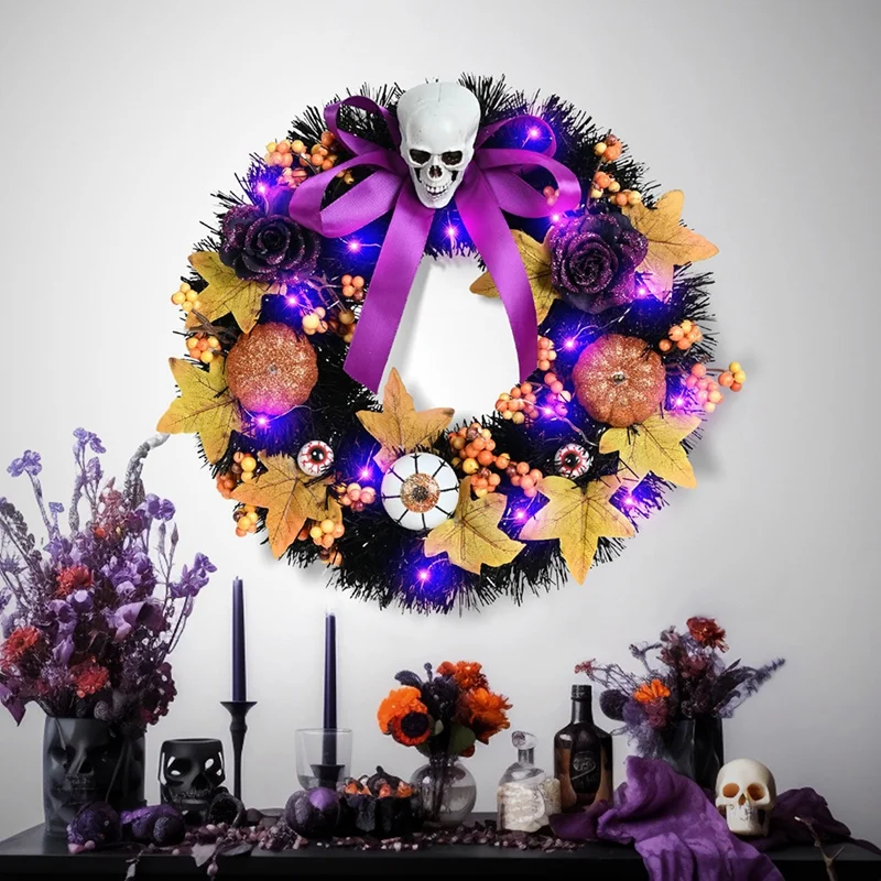 

1 Set Halloween Decoration New Wreath Simulation Halloween Pumpkin Horror Pendant Skull