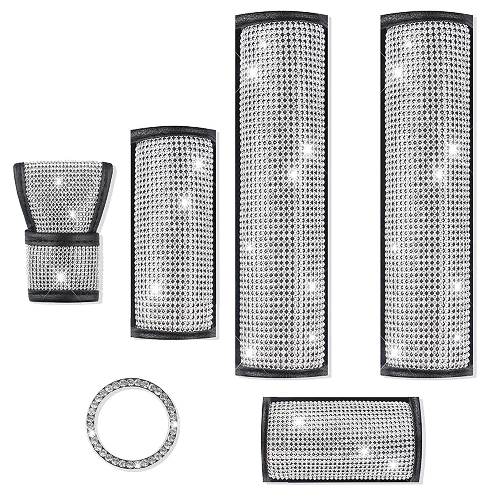 6pcs Shiny Car Interior Decoration For Women Bling Rhinestone Kit Seat Belt Cover Handbrake Gear Shift Cover Auto Accessories 6pcs Shiny Car Interior Decoration For Women Bling Rhinestone Kit Seat Belt Cover Handbrake Gear Shift Cover Auto Accessories
