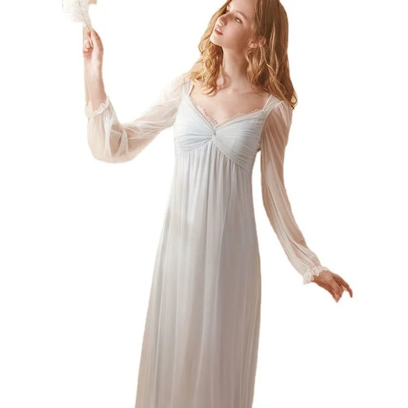 Nighty for Ladies Sexy Nightwear Women French Palace Style Mesh Home Sleep Dress Solid Sexy Nightgown Woman Pajamas Nightdress