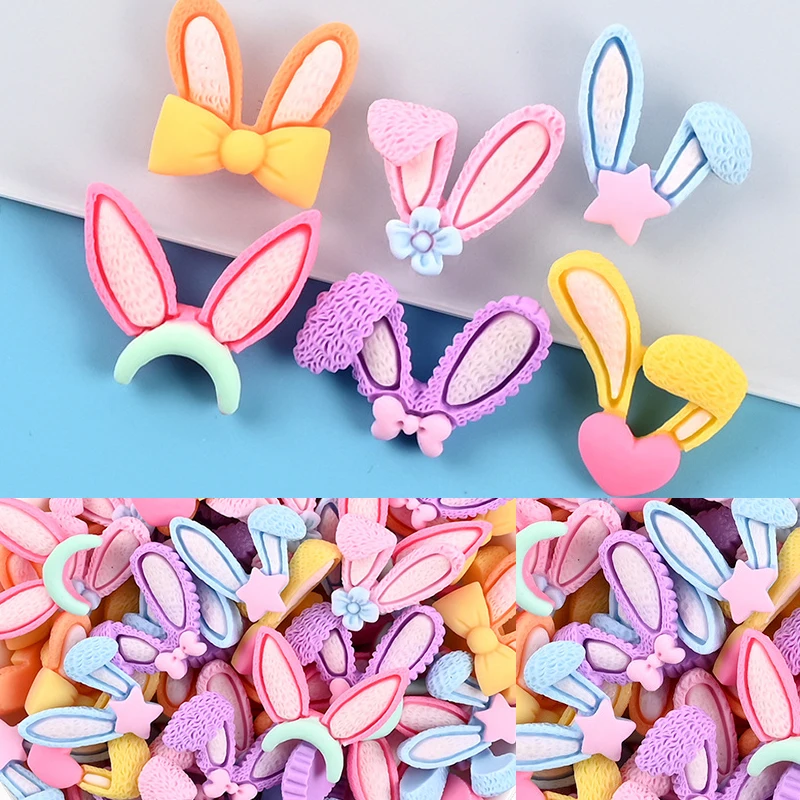 

20/10pcs Cartoon Rabbit Ear Bow Flatback Resin Cabochon Flat Back Cabochons Kids Hair Bows Accessories DIY Embellishments Decor