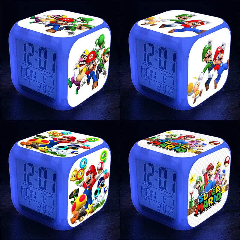 

Super Mario Bros Alarm Clock LED Colorful Color-changing Clock Anime Figures Luigi Yoshi Cartoon Alarm Clock Toys Birthday Gifts