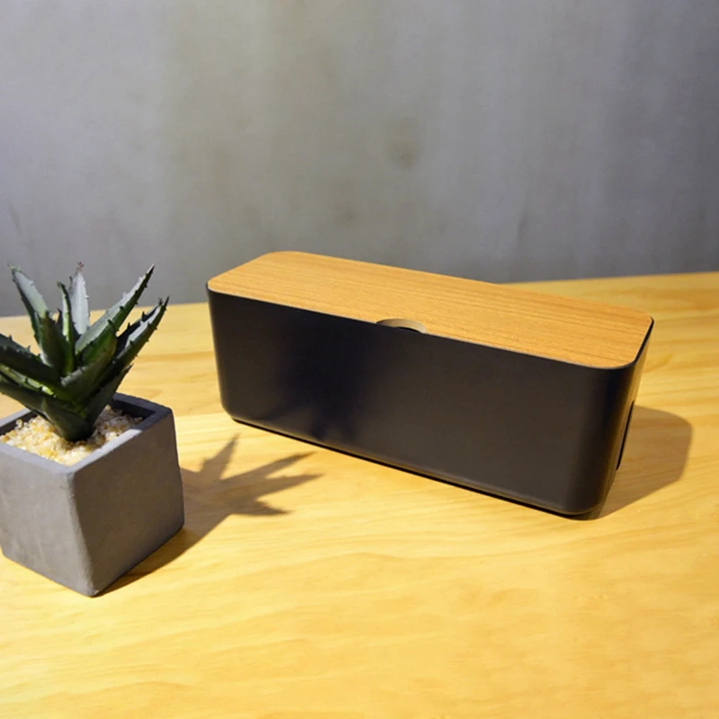 

2X Cable Storage Box Power Strip Wire Case Anti Dust Charger Socket Organizer Desktop Network Line Storage Bin Black