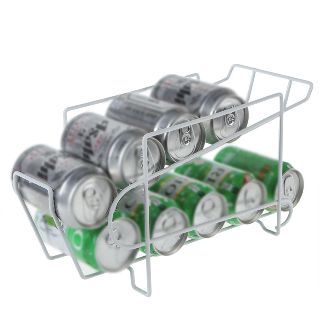 

Storage Double-layer Rolling Can Fridge Iron Rack Food Pantry 2-Tier Beverage Dispenser Holder Home Cans Organizer