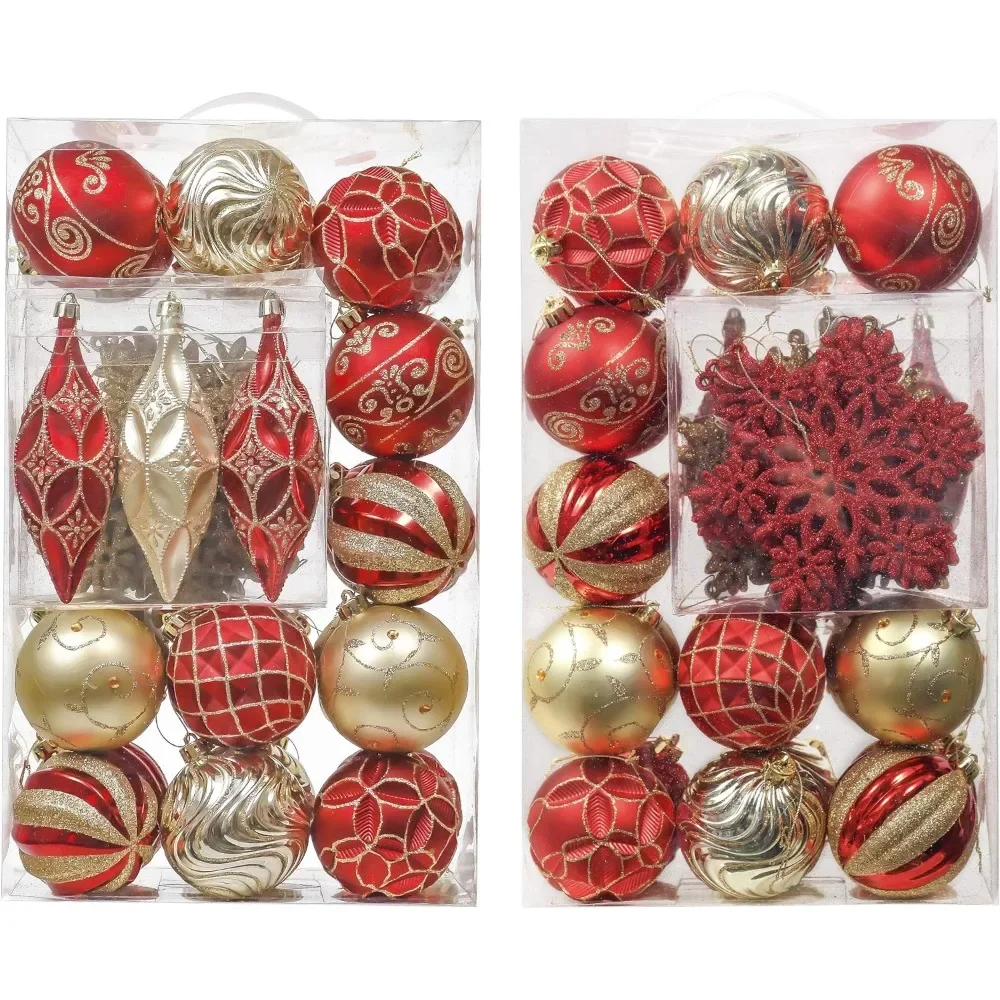 

40ct Luxury Red and Gold Christmas Ball Ornaments, Shatterproof Christmas Tree Ornaments for Xmas Decoration Free Shipping