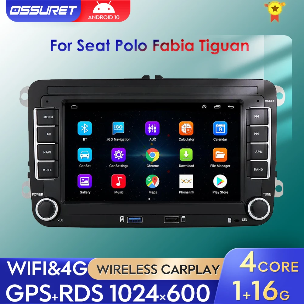

Автомагнитола Carplay Android 10, стерео Мультимедийный плеер с GPS Навигатором для VW Skoda/Seat/ Polo/Fabia/Tiguan/Amarok/Caddy/Touran RDS 2DIN