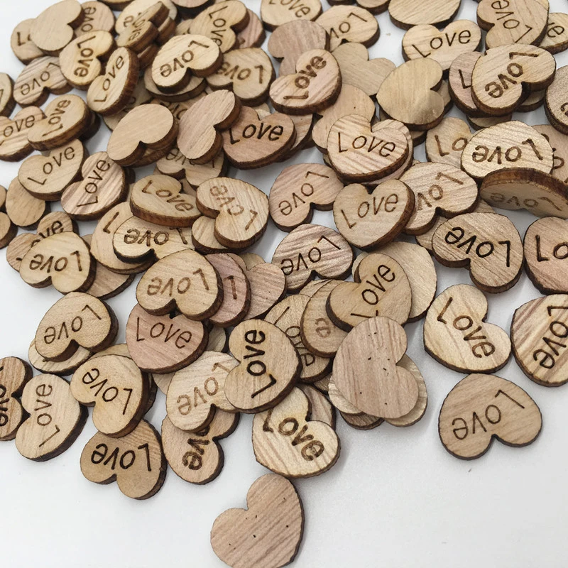 Деревянные наклейки в форме сердца &quotЛюбовь&quot 100 шт. |