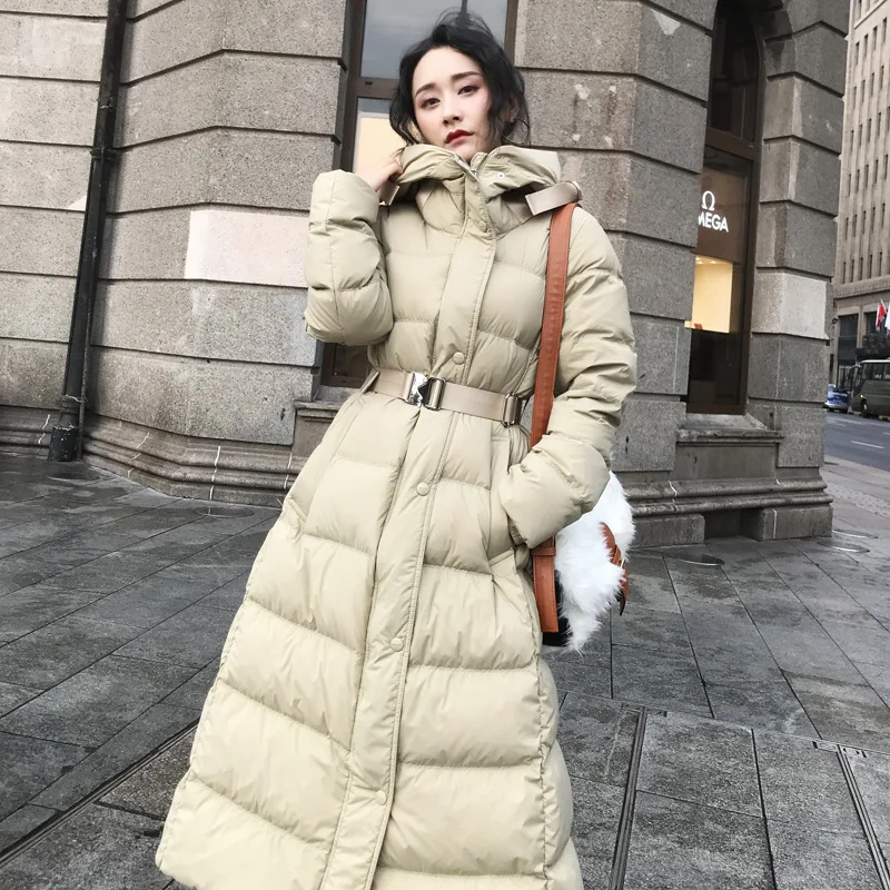 Winter Women's Down Jacket Women's Fashion Solid Color Over The Knee Long  Warm White Duck Down New Clothing enlarge