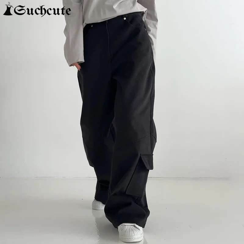 Милые винтажные брюки с высокой талией Свободные повседневные штаны карманами в