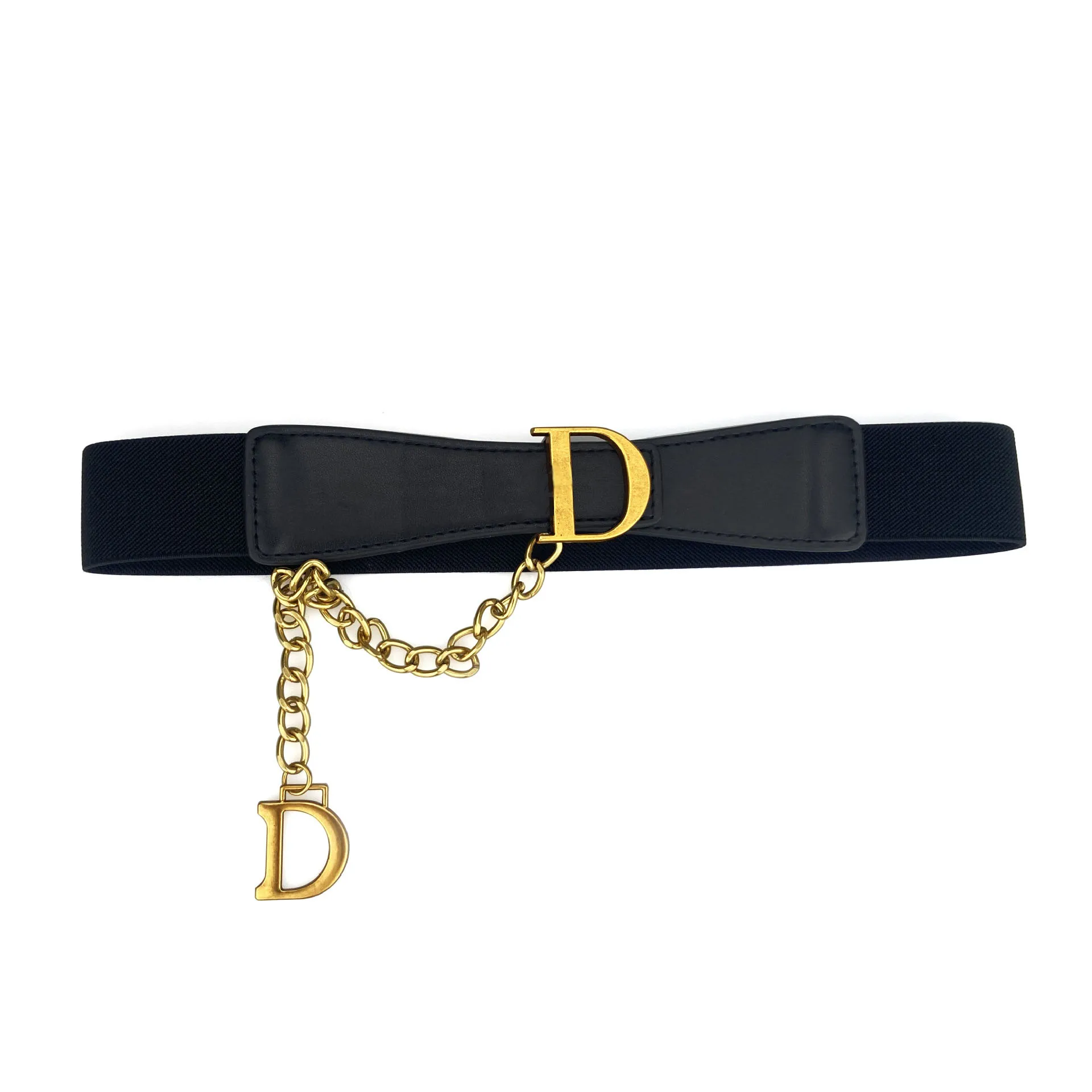

Women Belts PU Leather Elasticity Belt Luxury Brand Metal D Buckle Waist Strap With Chain Designer Waistband Girdle for Jeans