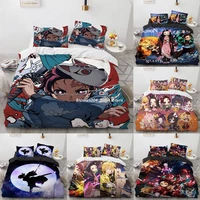 demon slayer bedding set cartoon anime kamado tanjirou nezuko rengoku giyuu duvet cover pillowcases kids comforter bedroom decor