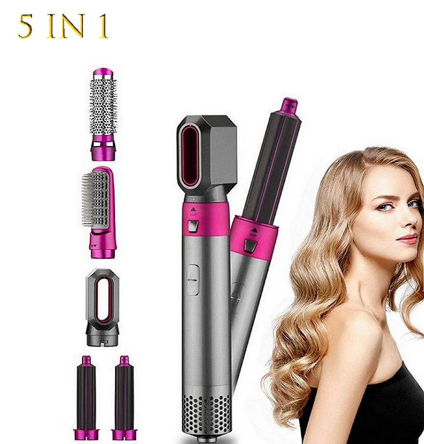 

5 In 1 Kit Electric Hair Dryer Hair Comb Negative Ion Straightener Brush Blow Dryer Air Wrap Curling Wand Detachable Brush Kit