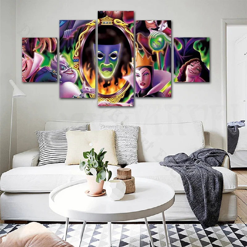 

5Pcs Disney Anime Villain Canvas Art Painting Anime Poster for Living Room Wall Picture Hd Prints Modern Home Decoration