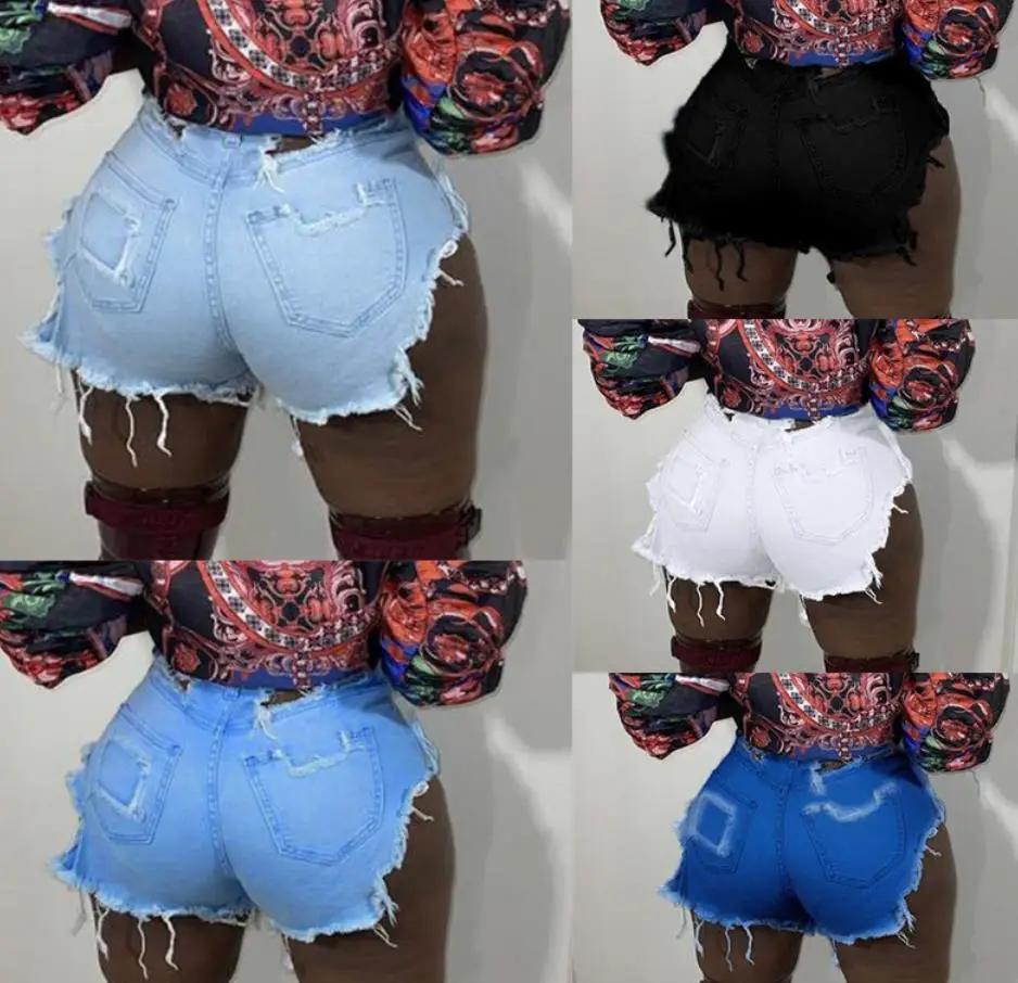 

Summer 2021 Women ripped Denim Shorts Fashion Sexy Club Hole Tassels High Waist Shorts Streetwear Casual Shorts Jeans Feminino