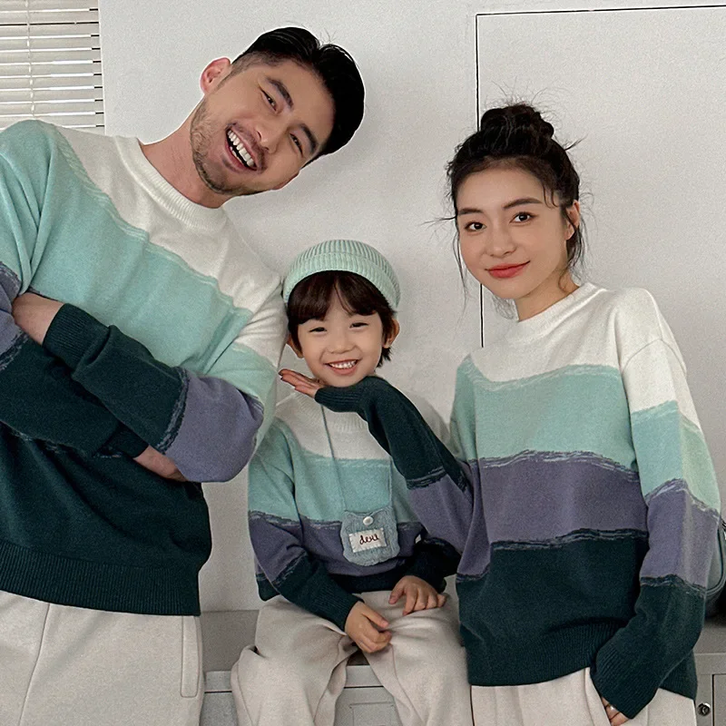 Модный вязаный свитер для всей семьи зимний толстый теплый трикотаж родителей и