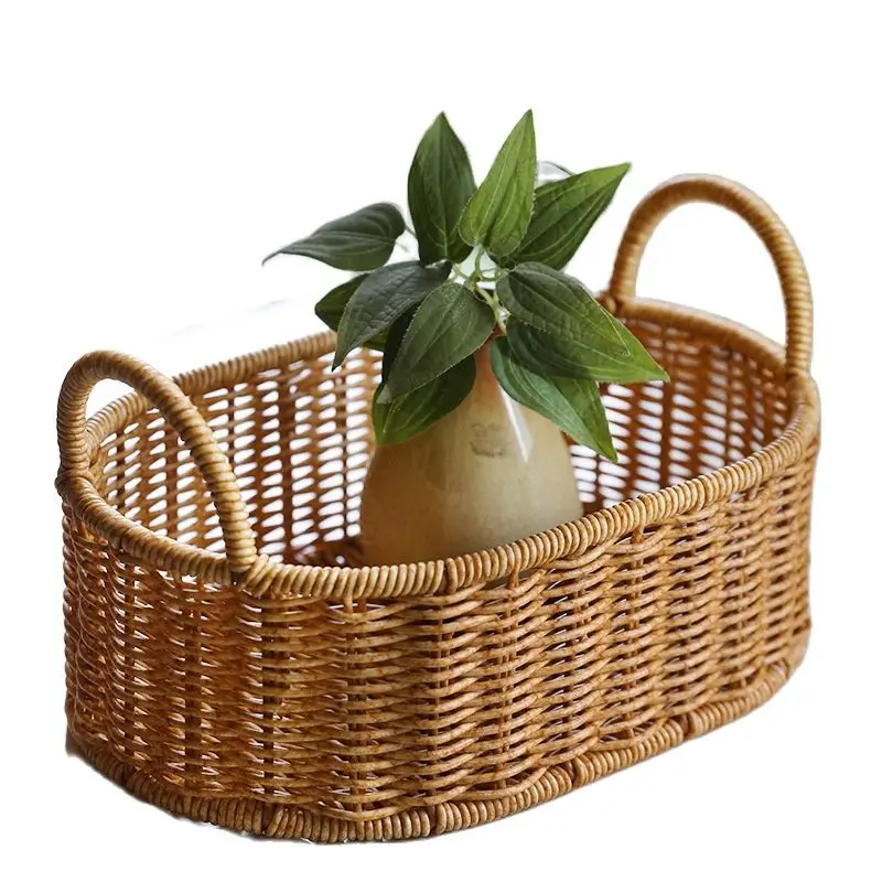 

CAMIGEL Rattan Woven Desktop Storage Basket, Bedroom Dressing Table, Skincare Product Storage Box