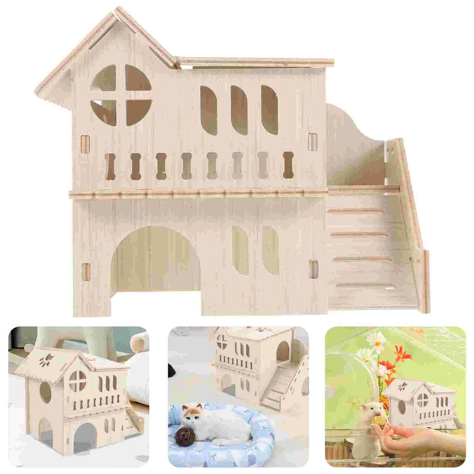 

Hamster Villa Cage Rat Hideout Decorative House Wooden Delicate Accessories Cages