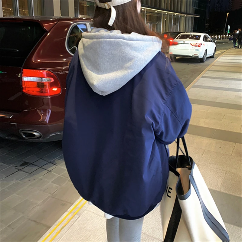 Новая бейсбольная куртка с капюшоном женское осенне-зимнее пальто 2022 свободная