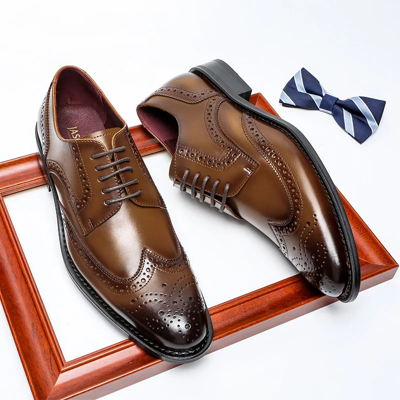 Brogue Shoes Designers Mens Genuine Leather Dress Shoes Fashion Business Formal Shoes Lace-up Oxfords Male Weddding Party Shoe