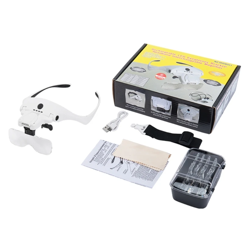 

J2FB USB Rechargable for Head Mounted Binocular-Eyewear Loupe-Magnifier with 4 LED Illuminated-Headband Magnifying Glass For