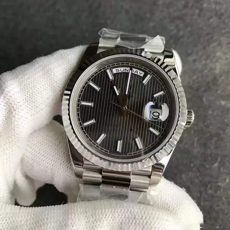 

Luxury Mens Watch Gray Stripe Dial Automatic Mechanical Sapphire Crystal Stainless Steel Waterproof Male Wristwatch