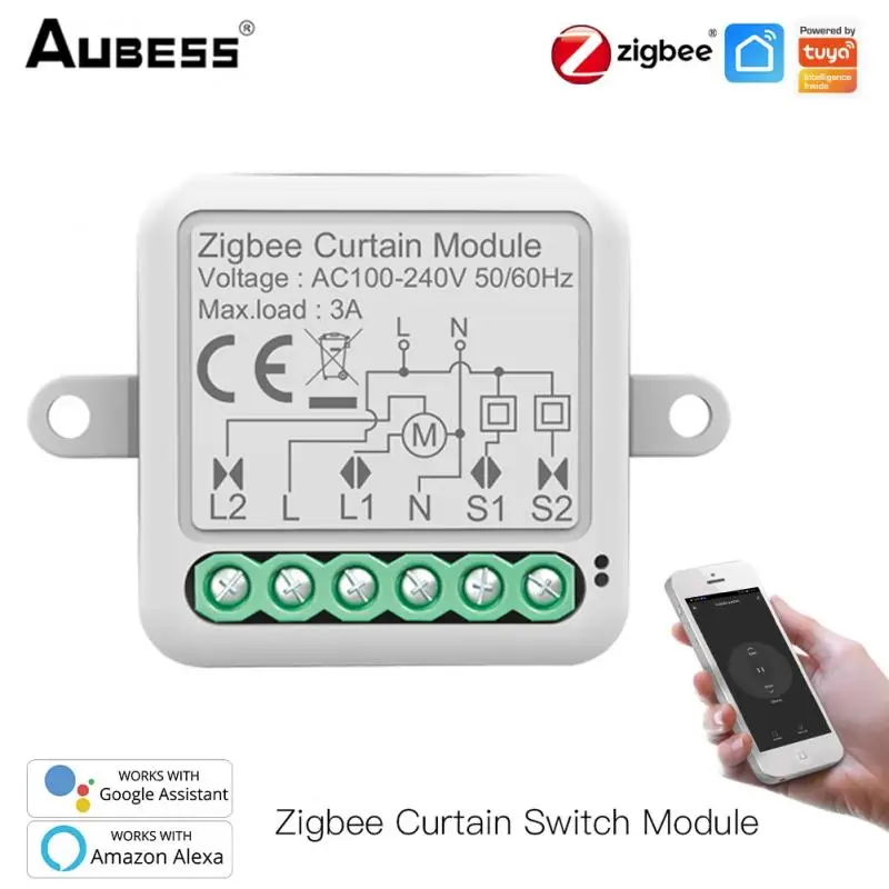 

Умный модуль штор Aubess Tuya Zigbee, переключатель для штор с электрическим двигателем, 1/2 клавиш, работает с Alexa Google Home